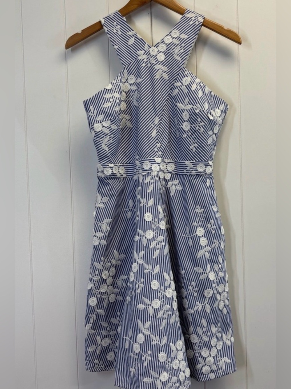 Sam Edelman Preppy Embroidered Fit & Flare Midi Dress Size 2 Garden Party Chic